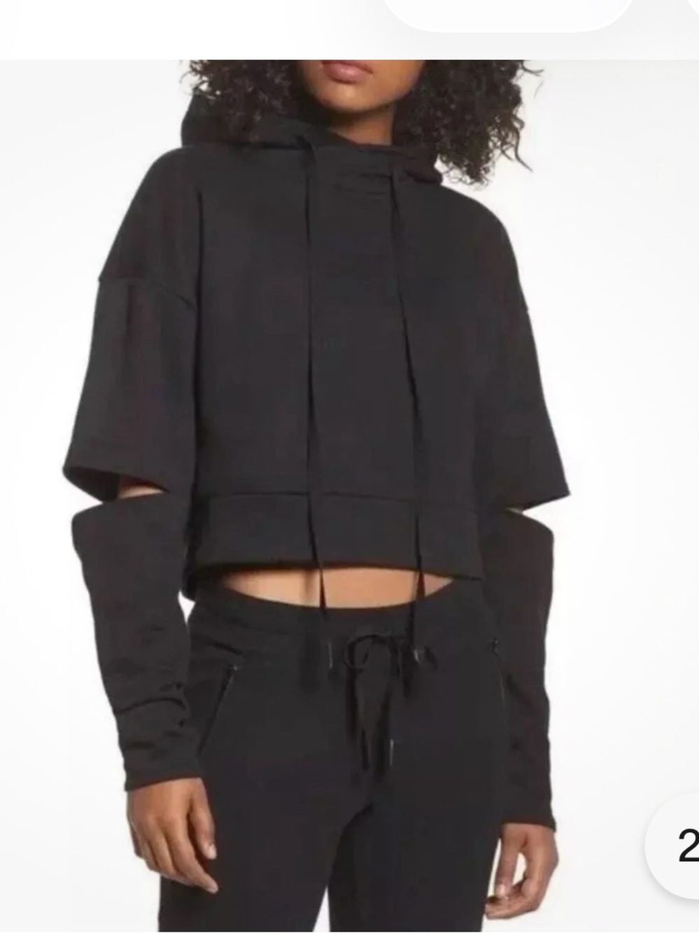 Alo Yoga Cropped Hoodie Black Peak Elbow Sleeves Activewear